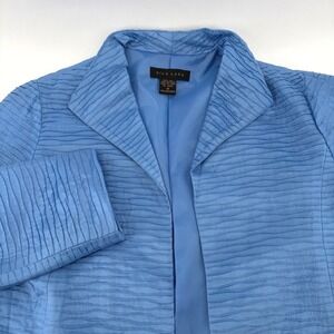 Silk Land Womens Blue Textured 100% Silk Open Front Blazer Jacket Size M